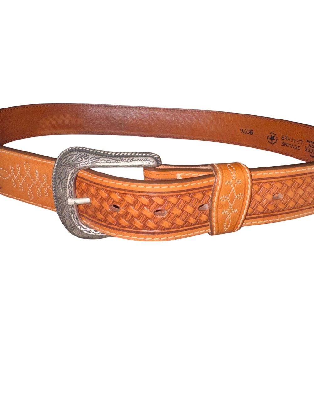 Silver Creek Collection Western Leather Belt Basketweave Tooled Brown Size 42 - Picture 2 of 6
